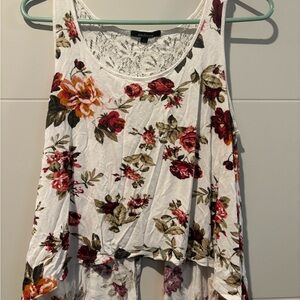 Ambiance Cream and Red Asymmetrical Tank Top